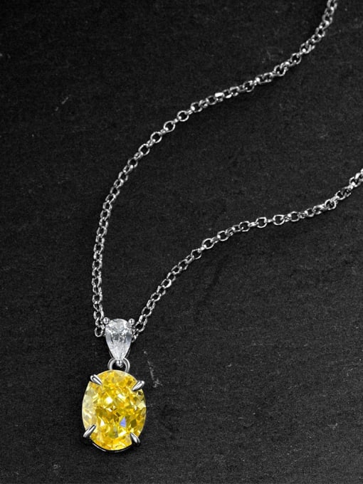 Yellow [P 2041] 925 Sterling Silver High Carbon Diamond Oval Luxury Necklace